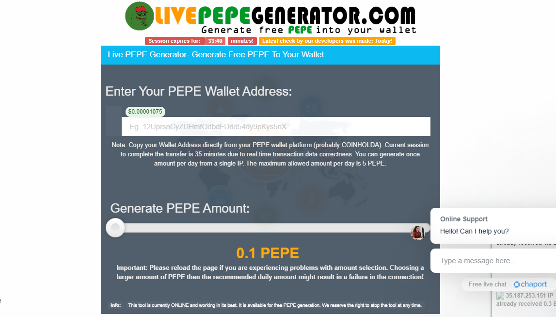 Live PEPE Generator Free PEPE Generator tool screenshot